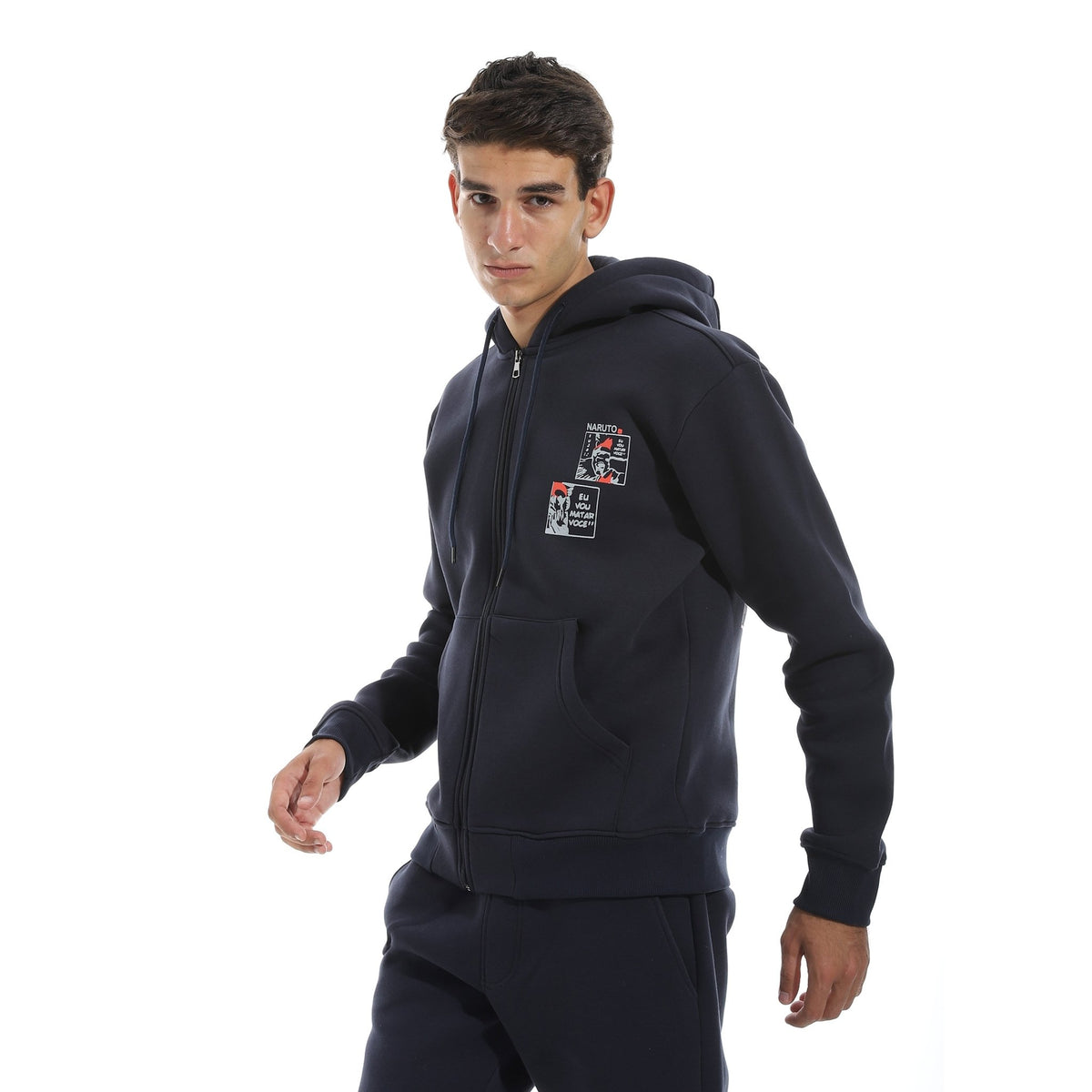 Men Printed Hoodie Set Red Cotton - Red Cotton