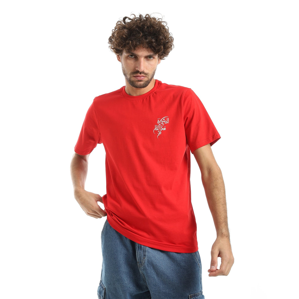 Men Printed T-Shirt Red Cotton - Red Cotton