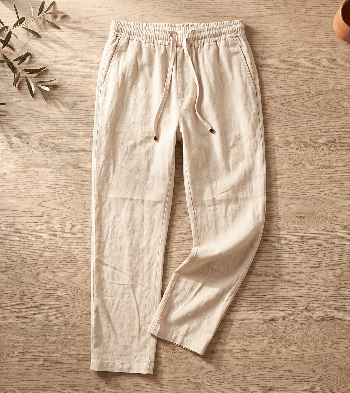 Men Relaxed Linen Pants - Red Cotton