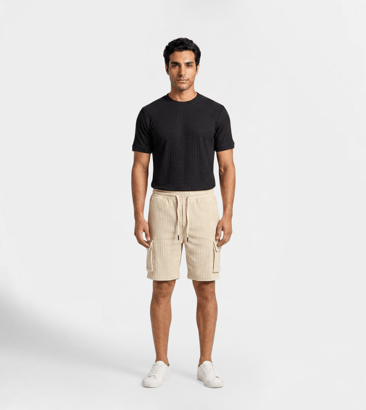 Men Ribbed Cargo Style Shorts - Red Cotton