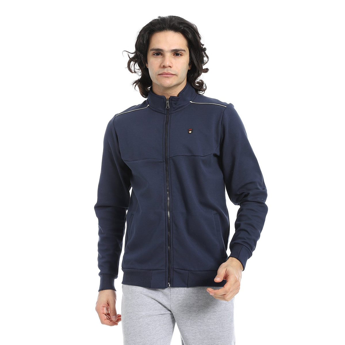 Men Sweatshirt - Mandarin Collar - Red Cotton