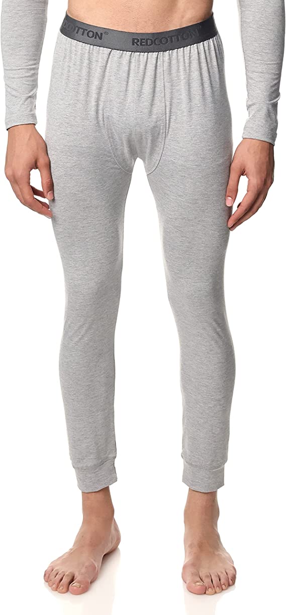 Men Thermal Pants - Gray - Red Cotton