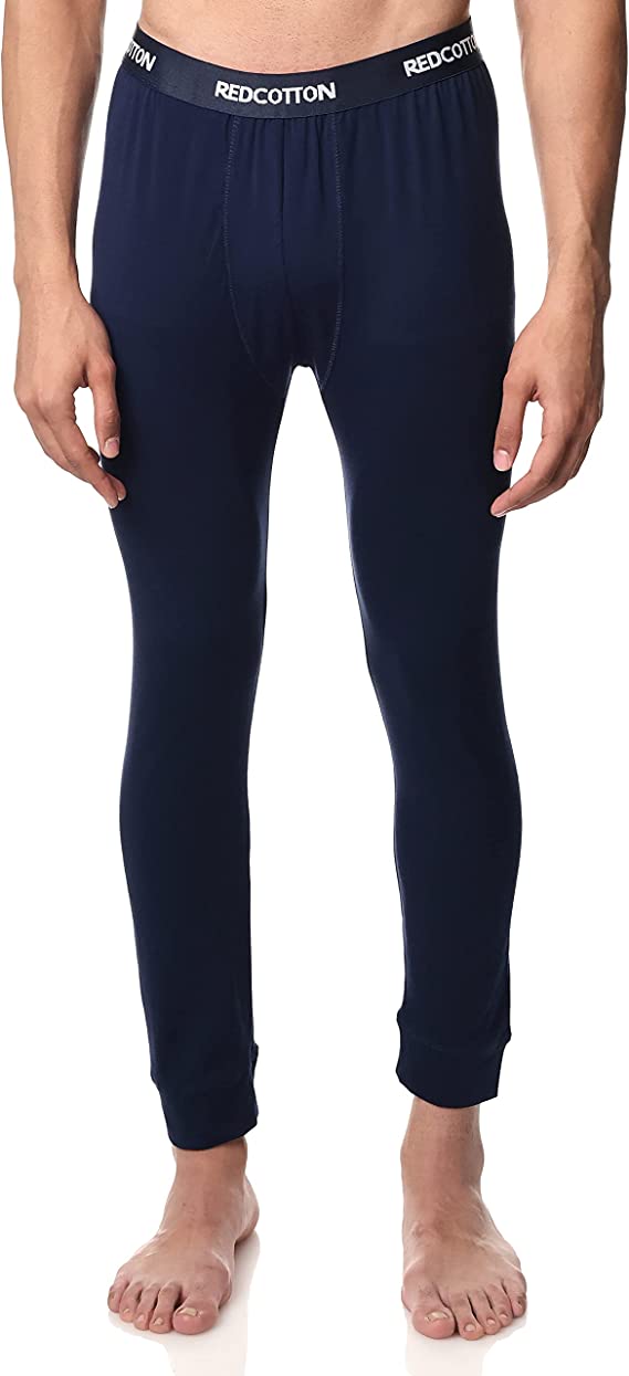Men Thermal Pants - Navy Blue - Red Cotton
