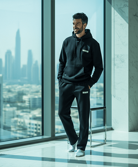 Men's Black Hoodie & Joggers Set - Red Cotton