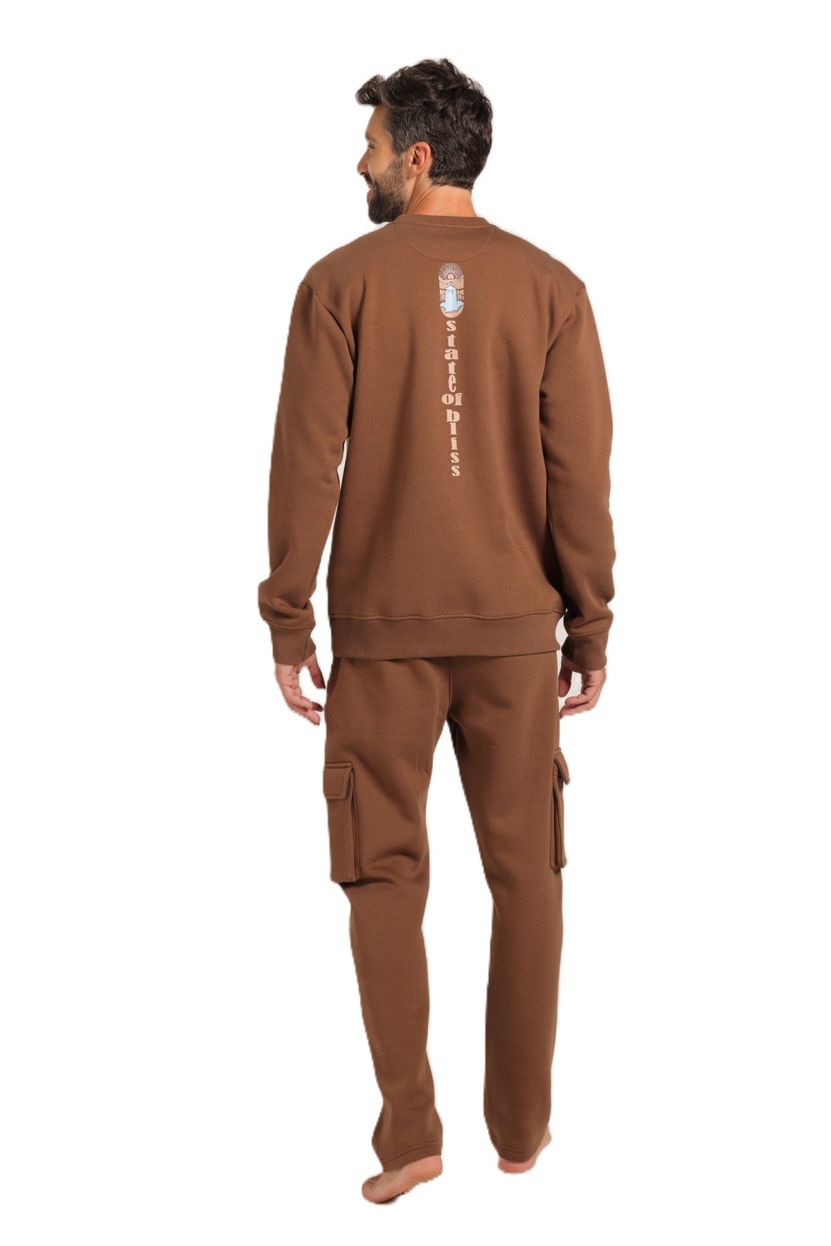 Men’s Brown Sweatshirt & Jogger Set - Red Cotton