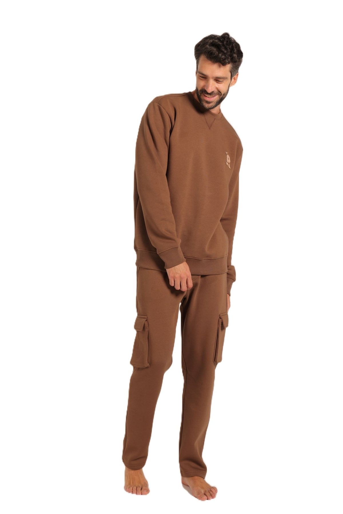 Men’s Brown Sweatshirt & Jogger Set - Red Cotton