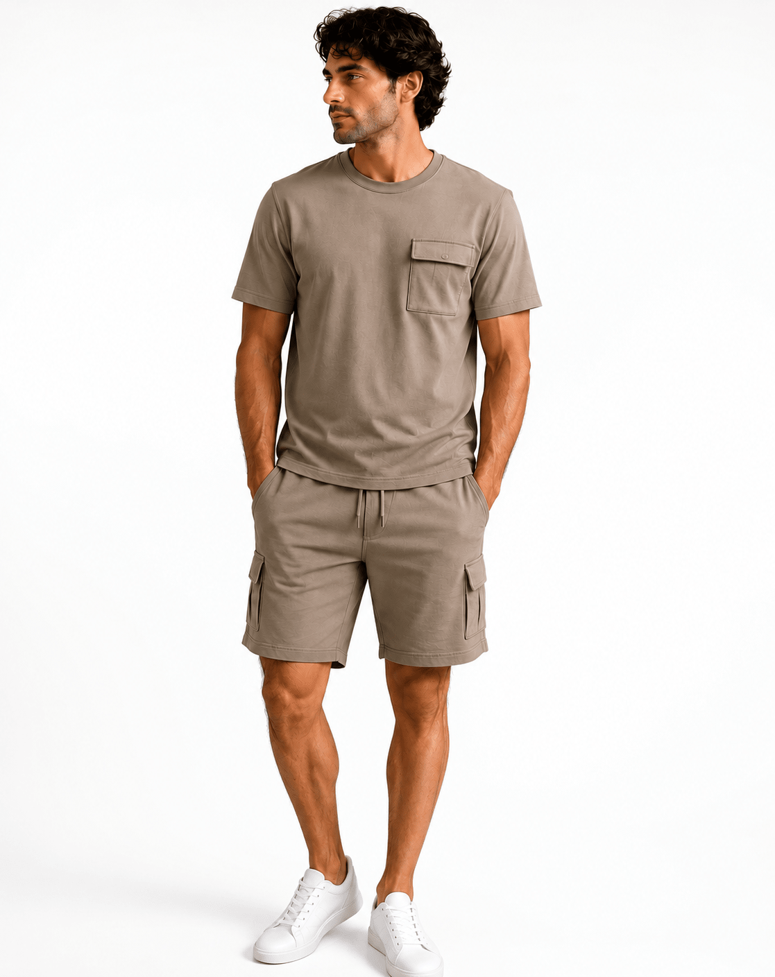 Men's Cargo Shorts Lounge Set - Red Cotton