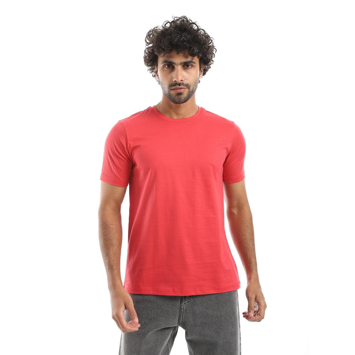 Men's Classic Crew Neck T-Shirt –Red - Red Cotton