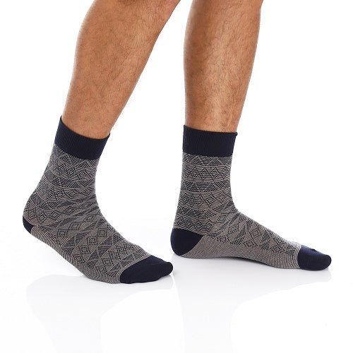 Men's Classic Jacquard Socks - Navy & Grey - Red Cotton
