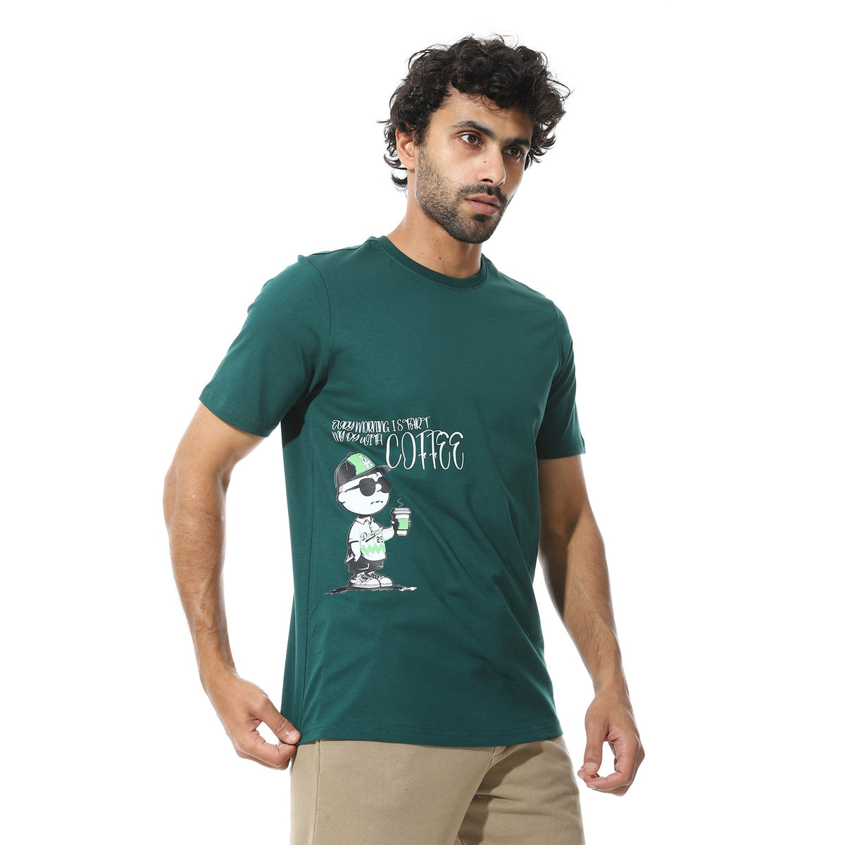 Men's Cotton Regular Fit T-Shirt- Green - Red Cotton
