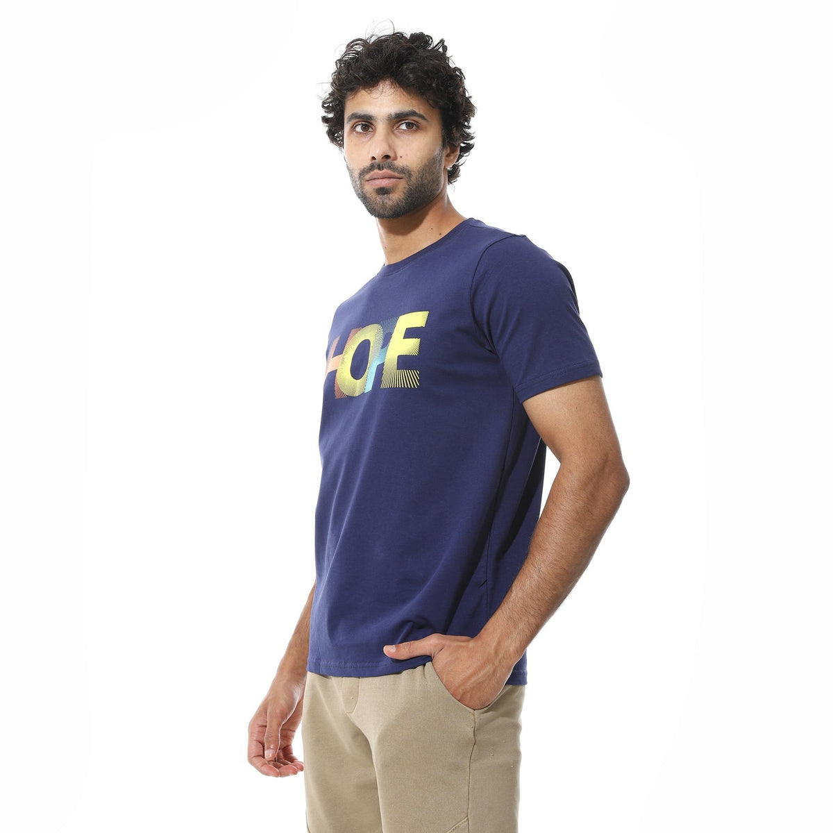 Men's Cotton Regular Fit T-Shirt- Navy - Red Cotton
