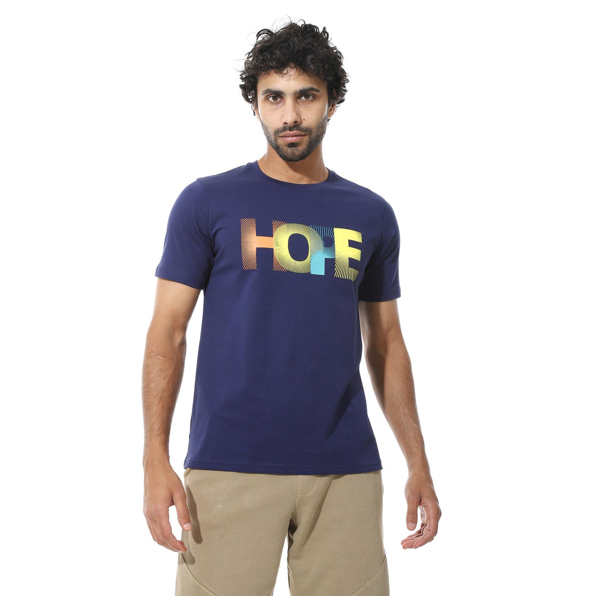 Men's Cotton Regular Fit T-Shirt- Navy - Red Cotton