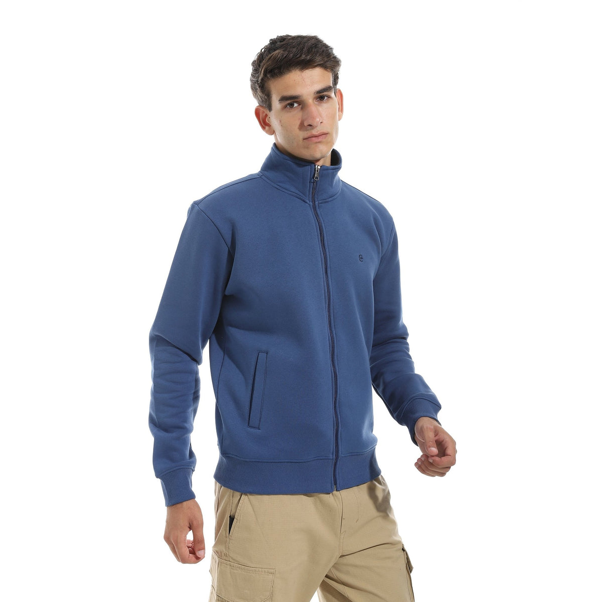 Men’s Full-Zip High-Neck Sweatshirt - Red Cotton