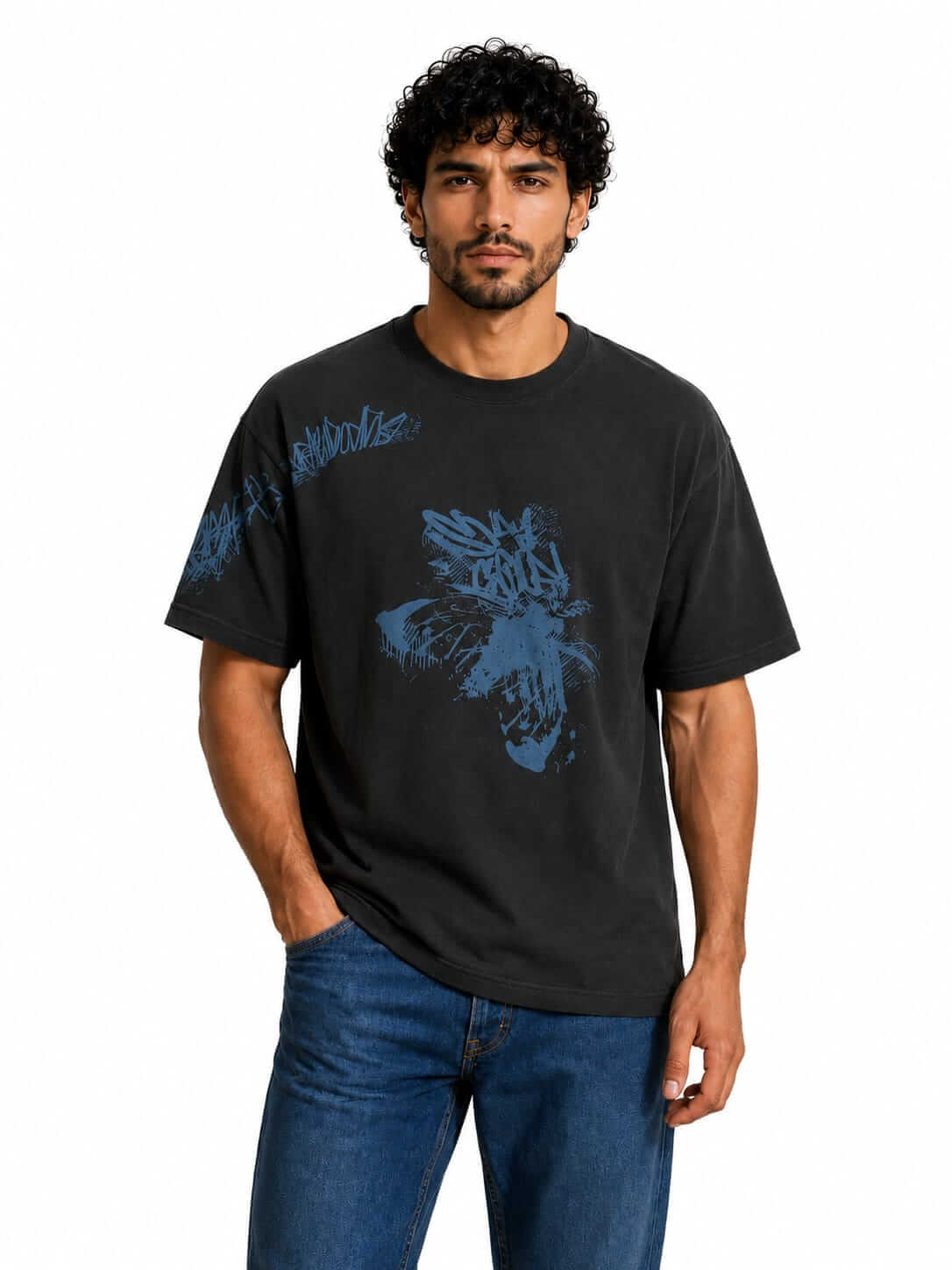 Men’s Garment-Dyed Oversized T-Shirt – Dark Grey - Red Cotton