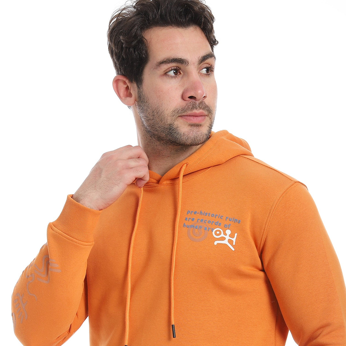 Men's Hoodie With Printed - Orange - Red Cotton