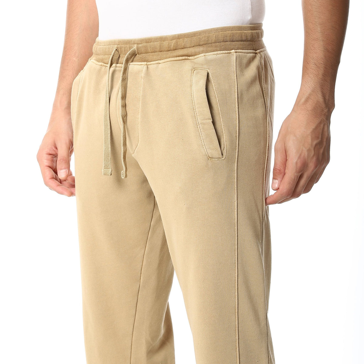 Men’s Light Beige Jogger Pants – Drawstring Waist | Casual Loungewear - Red Cotton