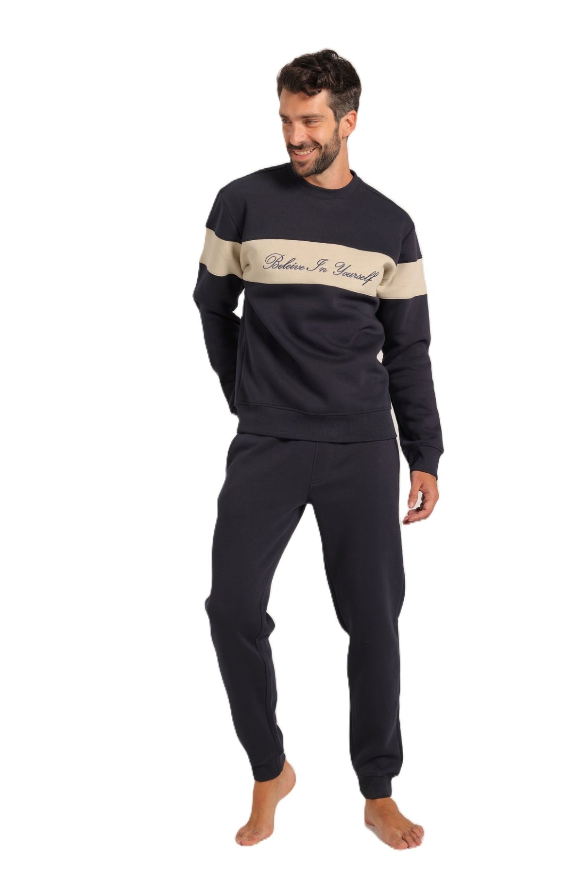 Men’s Lined Tracksuit with Contrast Chest Stripe - Red Cotton