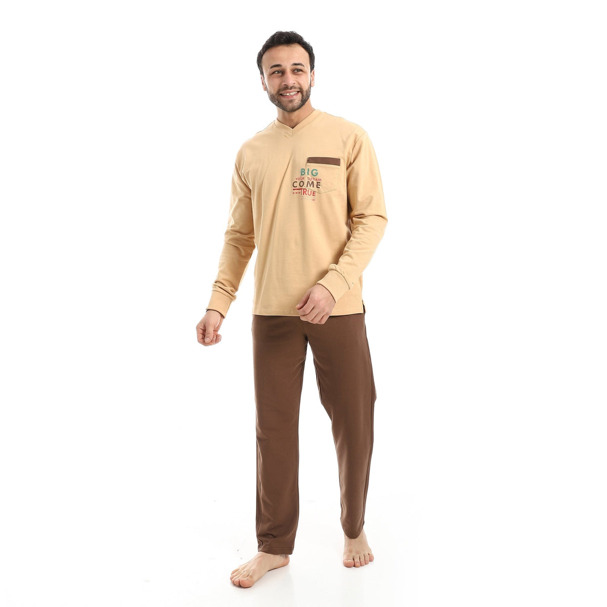 Men’s Long-Sleeve Graphic Pajama Set - Red Cotton