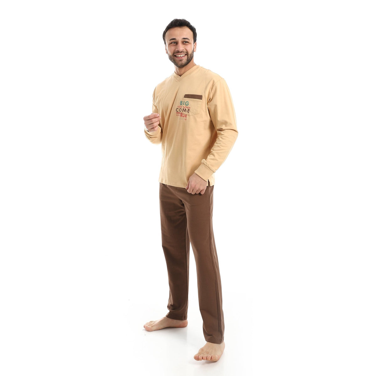 Men’s Long-Sleeve Graphic Pajama Set - Red Cotton