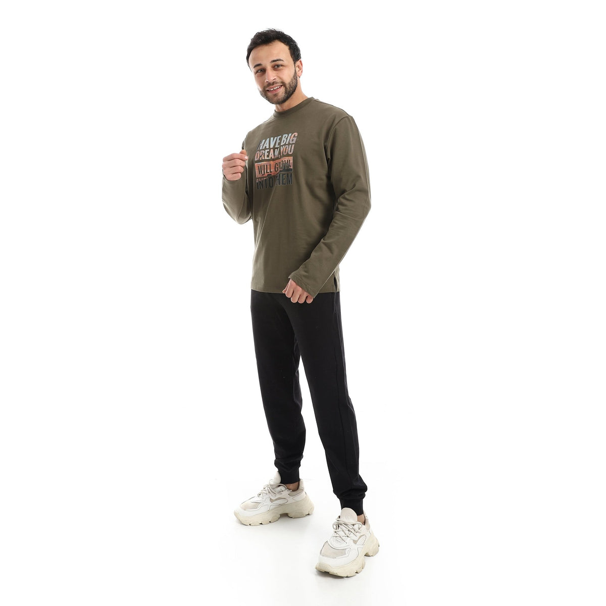 Men's Long-Sleeve Graphic Tee - Red Cotton
