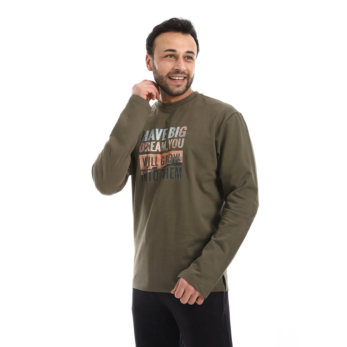 Men's Long-Sleeve Graphic Tee - Red Cotton