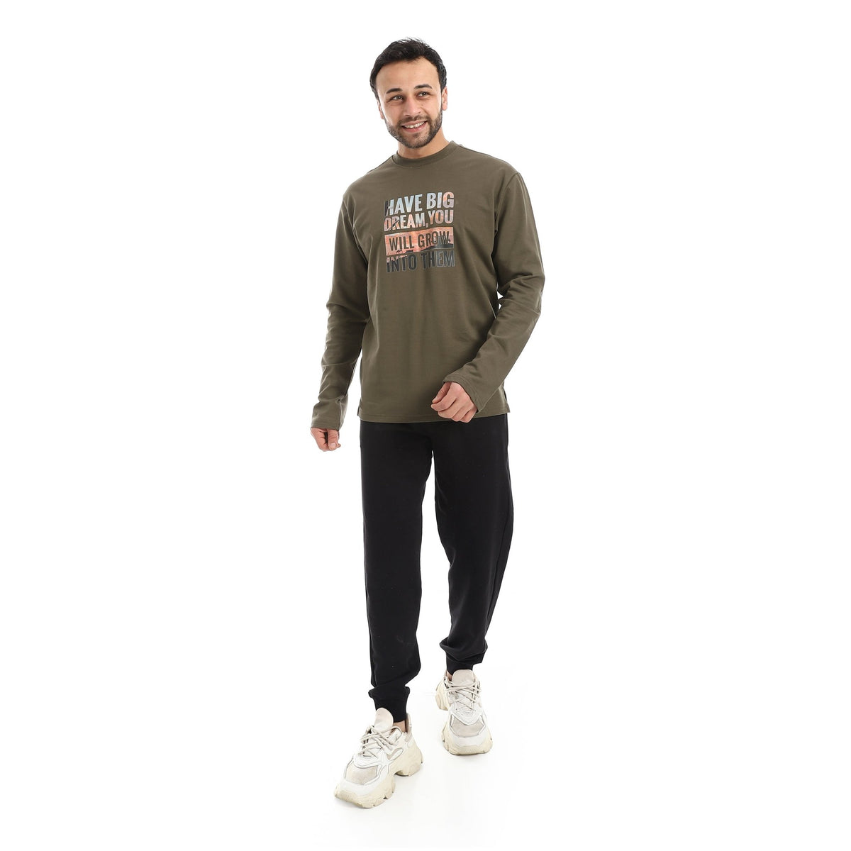Men's Long-Sleeve Graphic Tee - Red Cotton