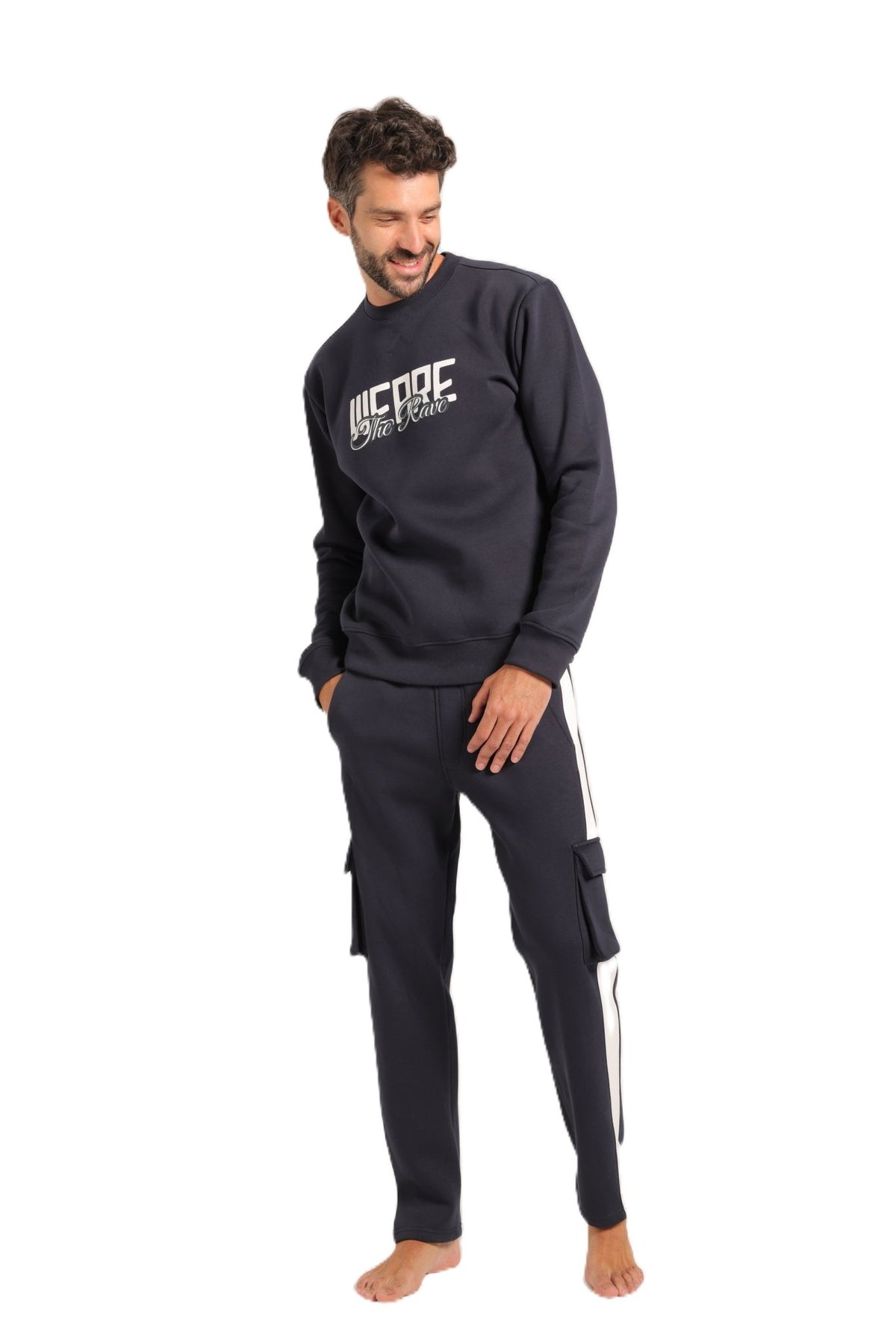 Men’s Navy Blue Sweatshirt & Jogger Set - Red Cotton