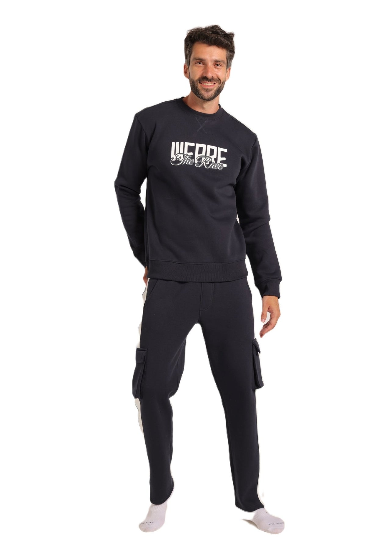 Men’s Navy Blue Sweatshirt & Jogger Set - Red Cotton