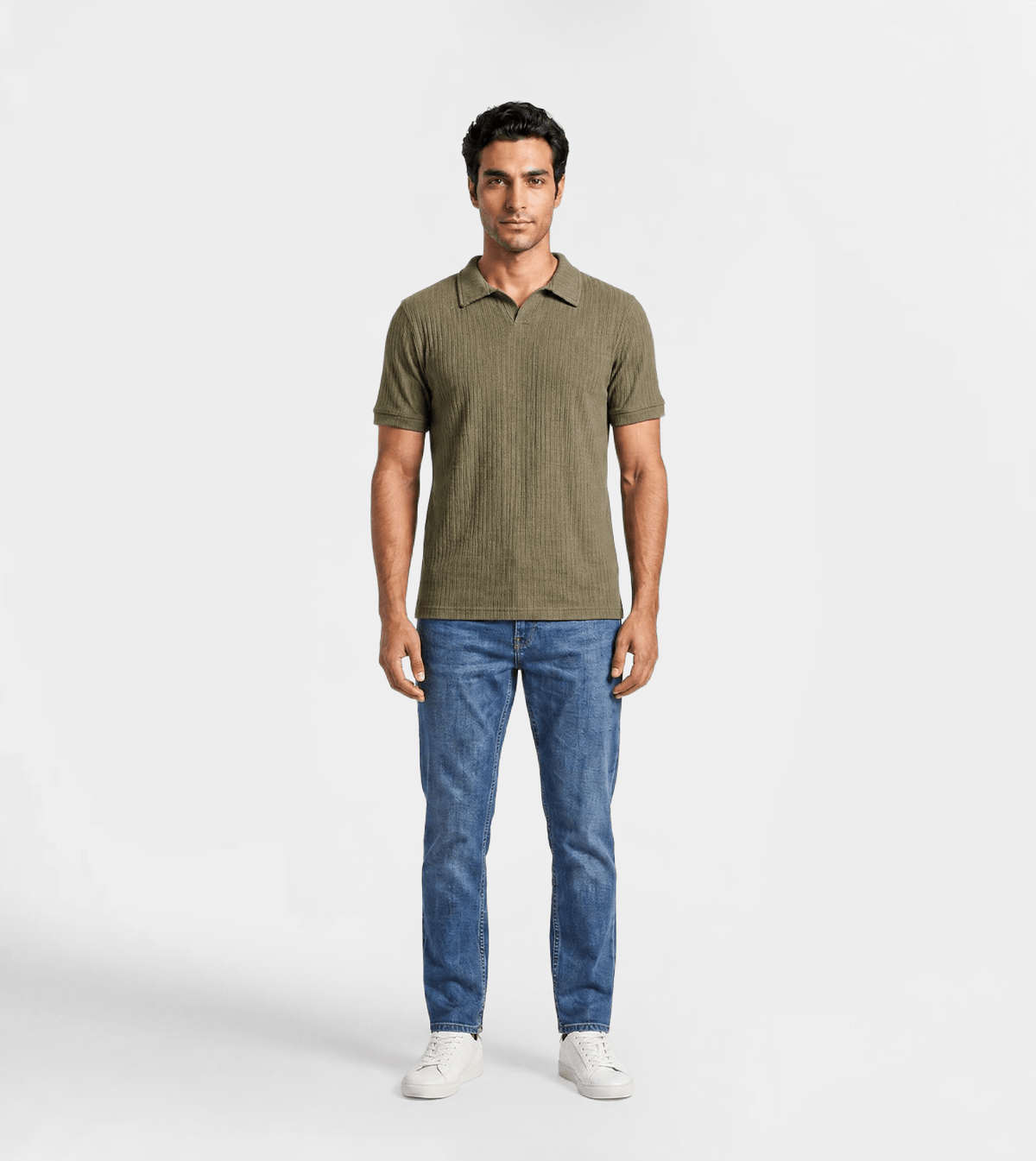 Men’s Olive Jacquard Polo T-Shirt - Red Cotton