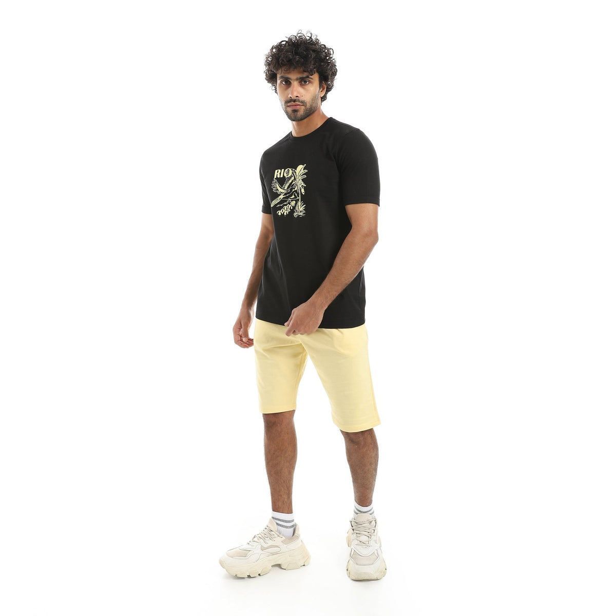 Men’s Pajama Set – Tropical Tee & Cotton Shorts - Red Cotton