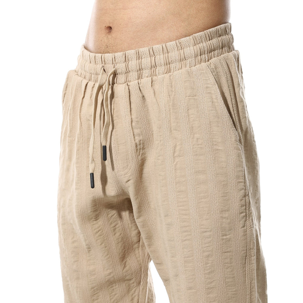 Men's Relaxed Fit Striped Linen Trousers – Cafe - Red Cotton
