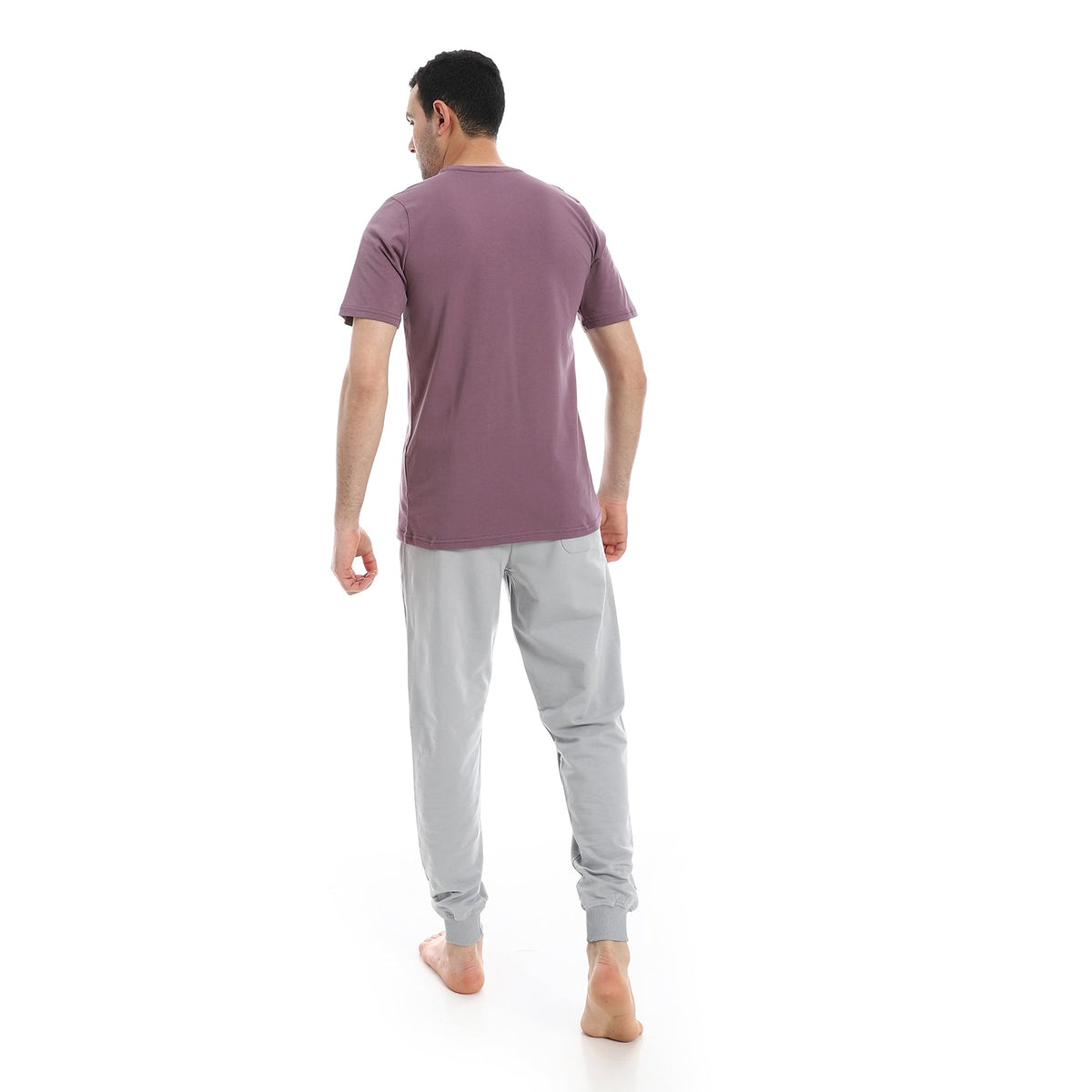 Men's Short Sleeve T-Shirt and Jogger Pajama Set - mauve - Red Cotton