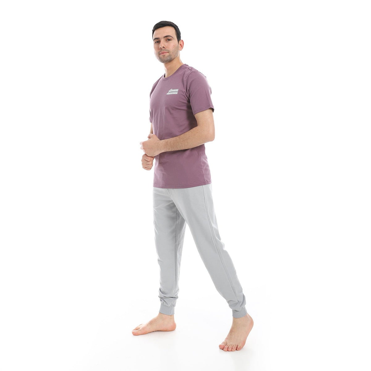 Men's Short Sleeve T-Shirt and Jogger Pajama Set - mauve - Red Cotton