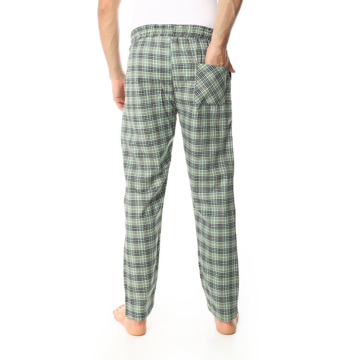 Men's Summer Check Pants - Olive - Red Cotton