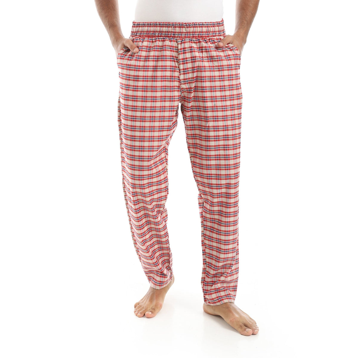 Men's Summer Check Pants - Red - Red Cotton