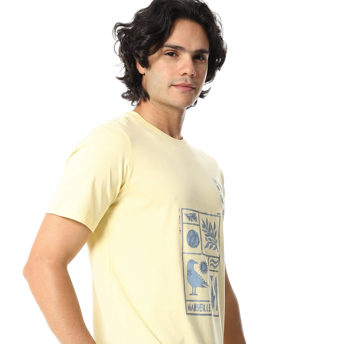 Men's Summer Pajama Set, Pantacourt & T-Shirt -Yellow - Red Cotton