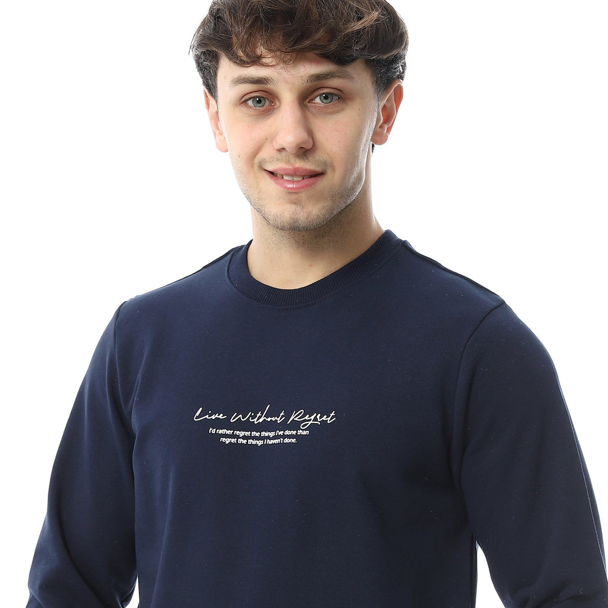 Men's Sweatshirt With Printed - Navy - Red Cotton