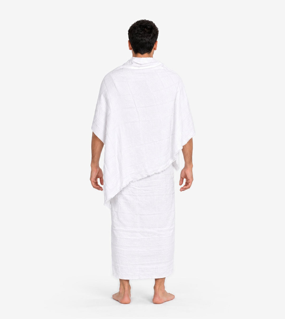 Men’s White Textured Ihram Wrap - Red Cotton