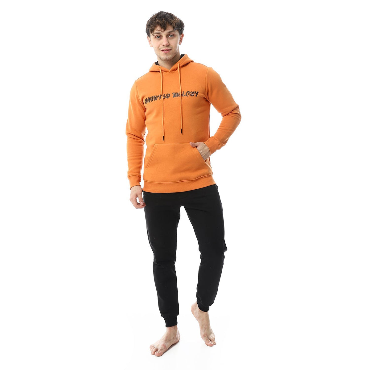 Men's Winter Hoodie Pajamas - Orange - Red Cotton