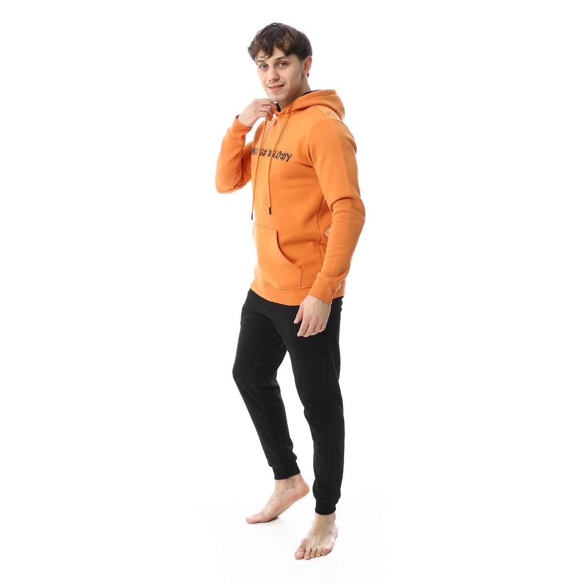 Men's Winter Hoodie Pajamas - Orange - Red Cotton