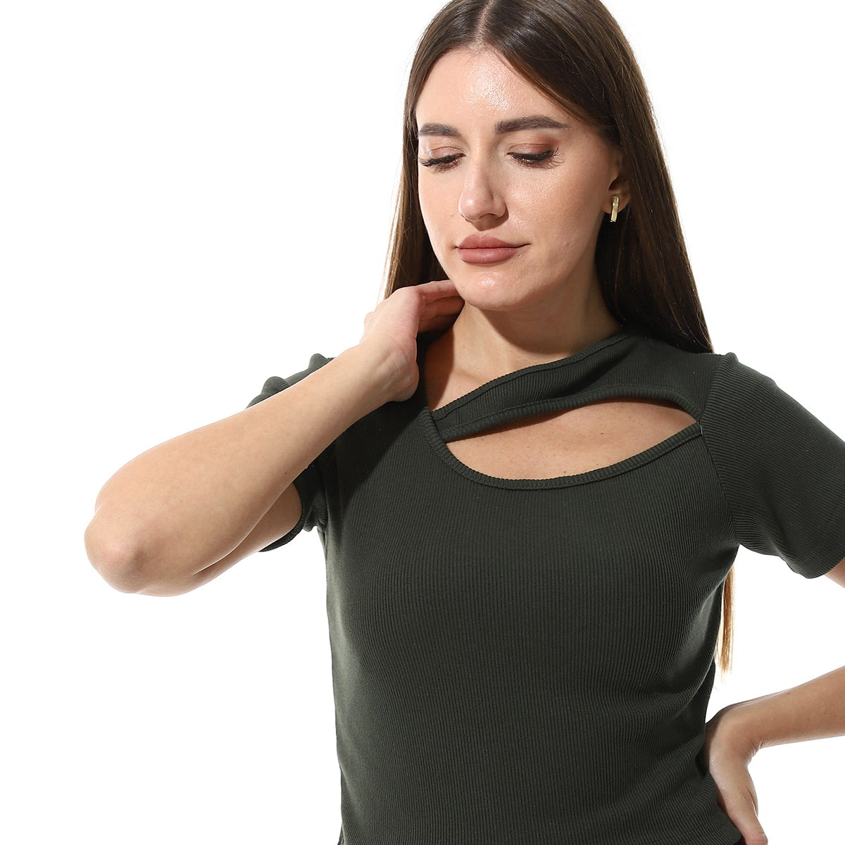 Multicolor Short Sleeves Top With Ribbed - Red Cotton