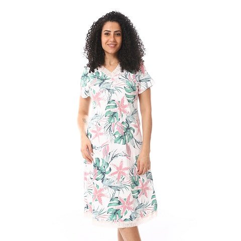 Nightgown White For Women, Cotton, Soft and Comfy - Red Cotton