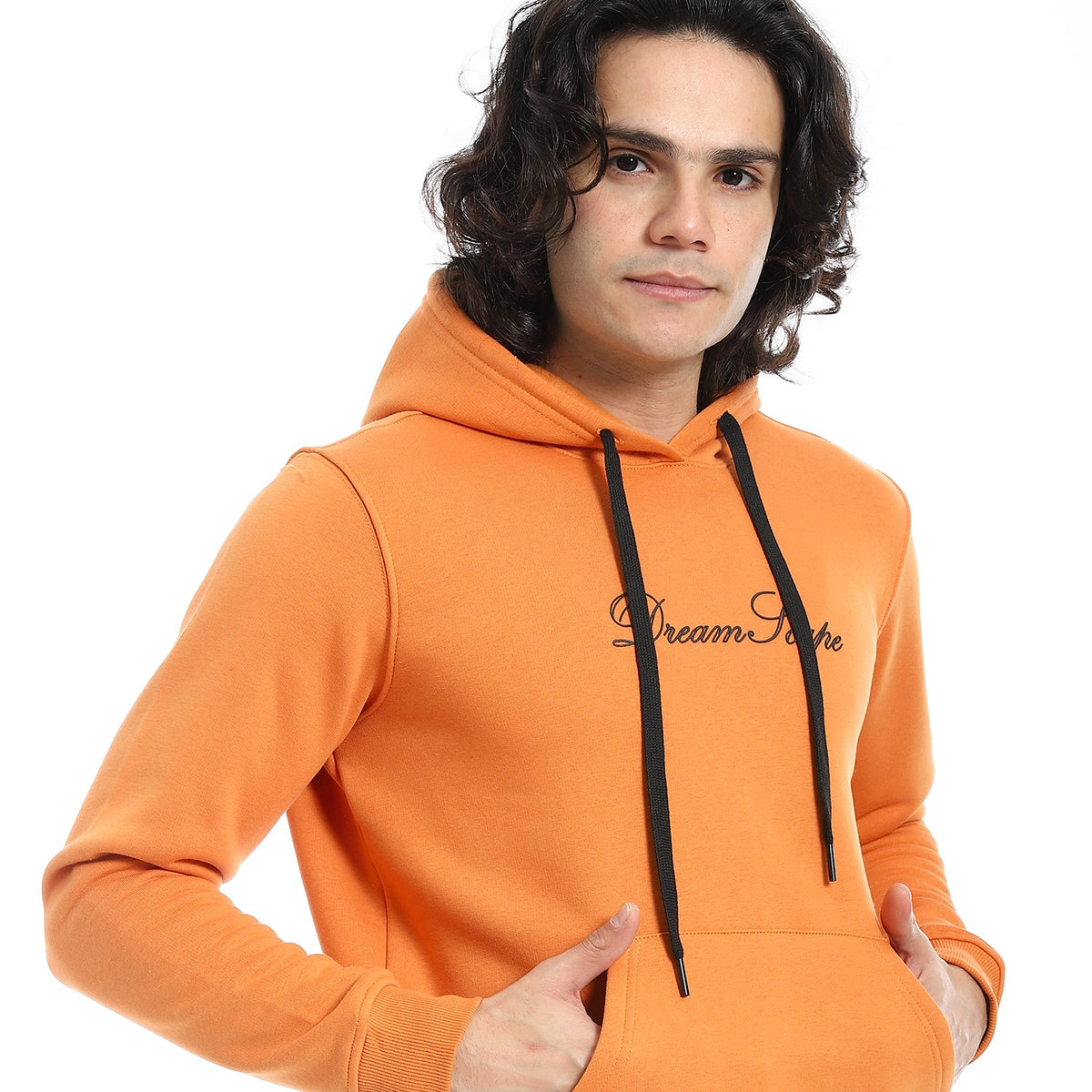 Red Cotton Hoodie With Printed - Orange - Red Cotton