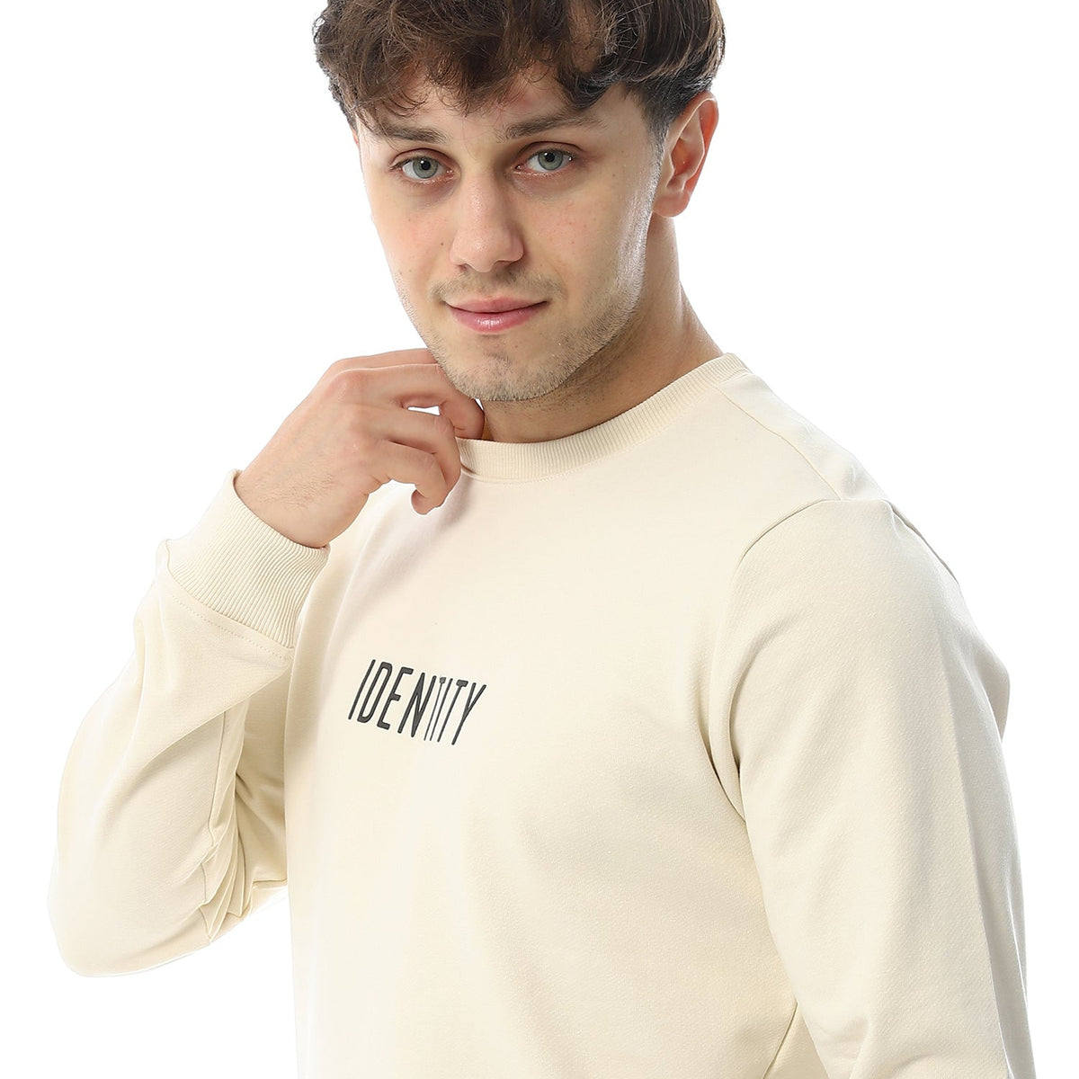 Red Cotton Sweatshirt Off White With Printed- "IDENTITY" - Slip-On - Red Cotton