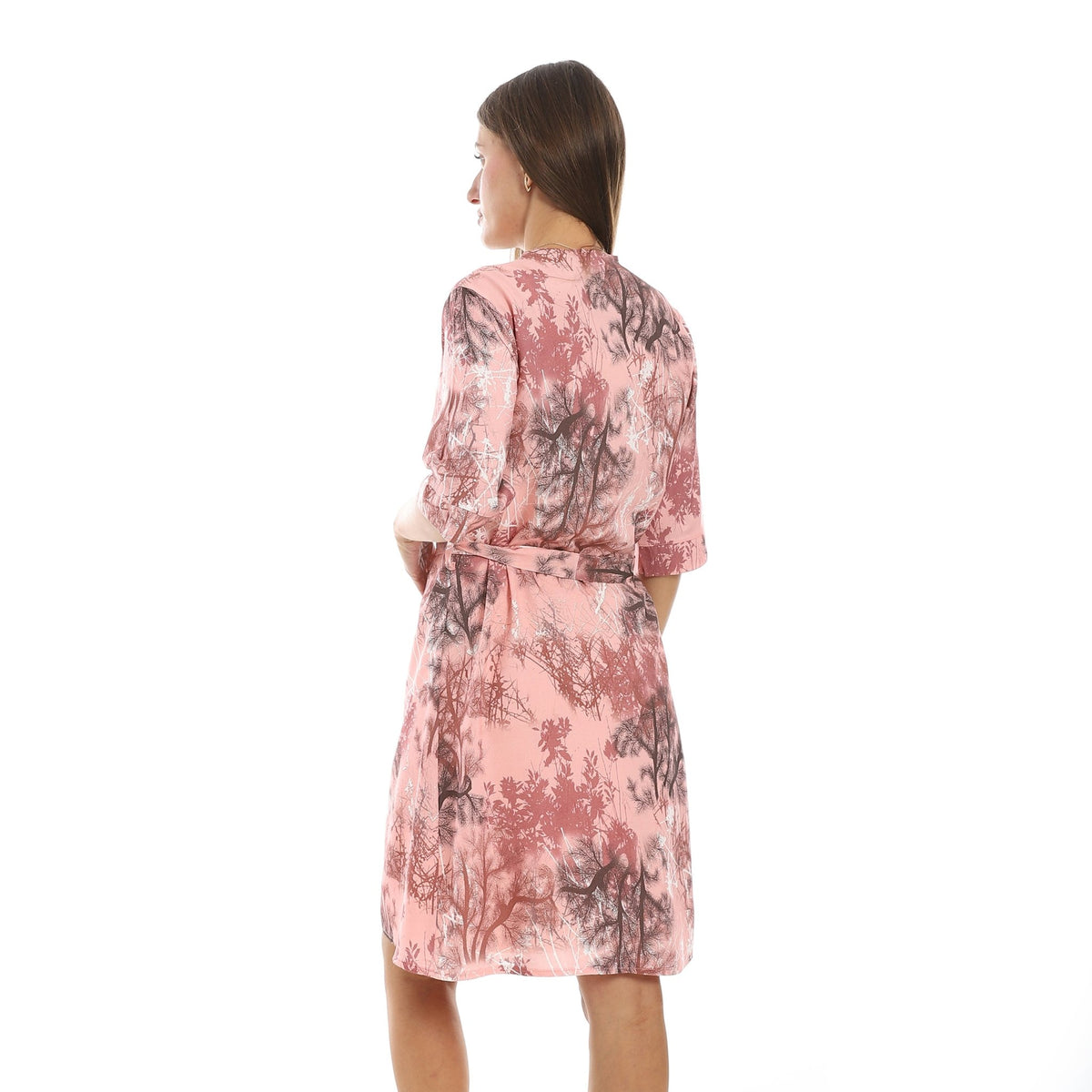 Simon Solid Short Nightgown & Colorful Floral Robe Set - Red Cotton
