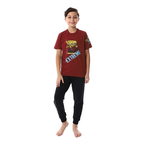 Boy's Summer Pajama Pants and Half Sleeves-dark red