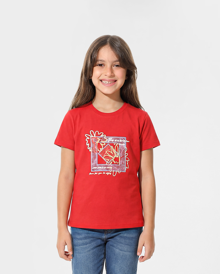 Girls "Floral Frame" Cotton Active Tee