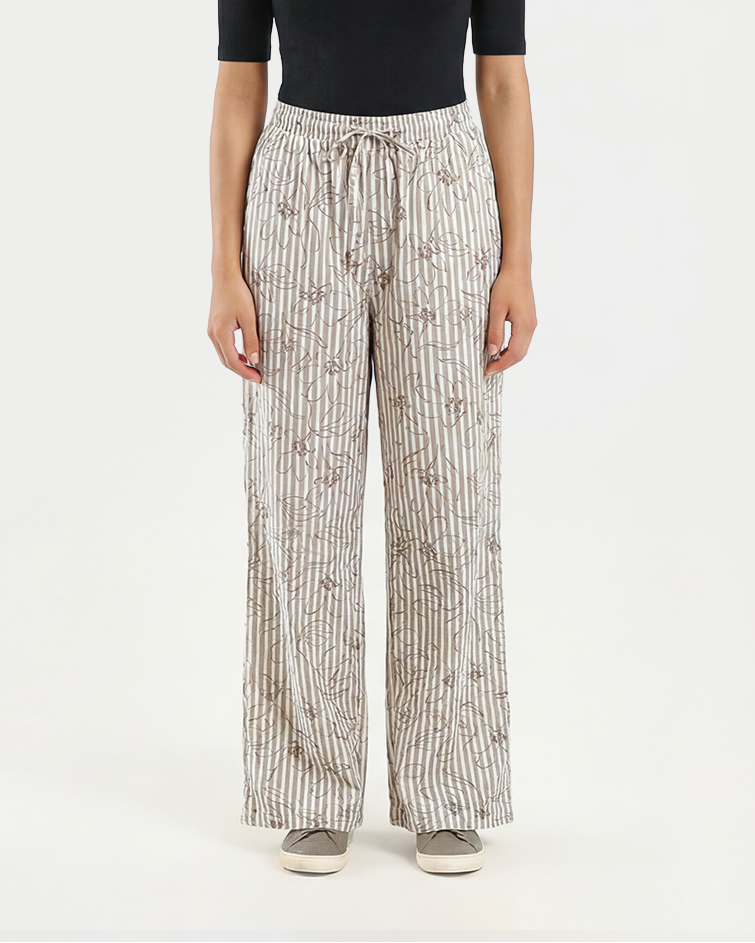Women Ribbed Top & Printed Wide-Leg
