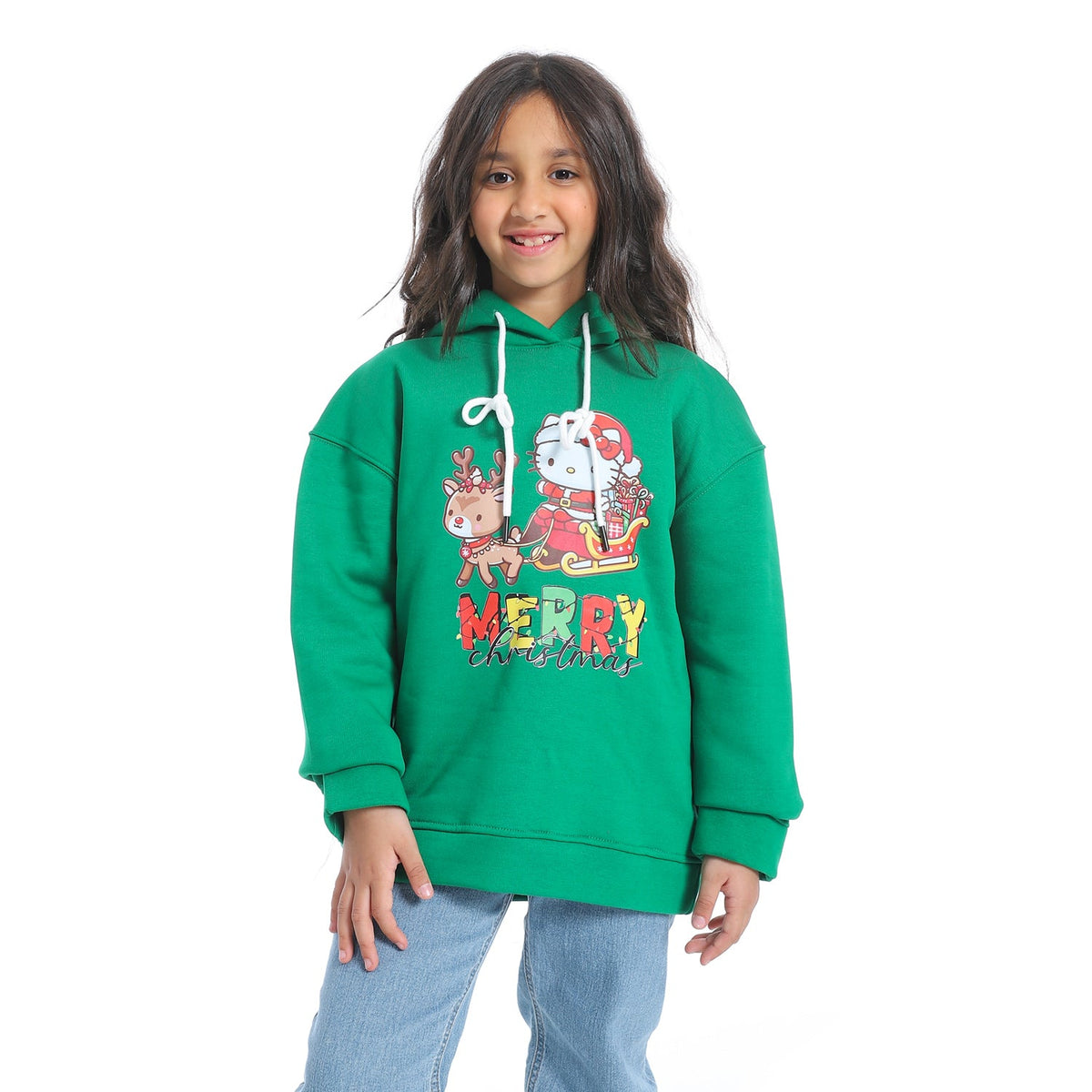 Stylish and Cozy Girls' Sweatshirt - Green - Red Cotton
