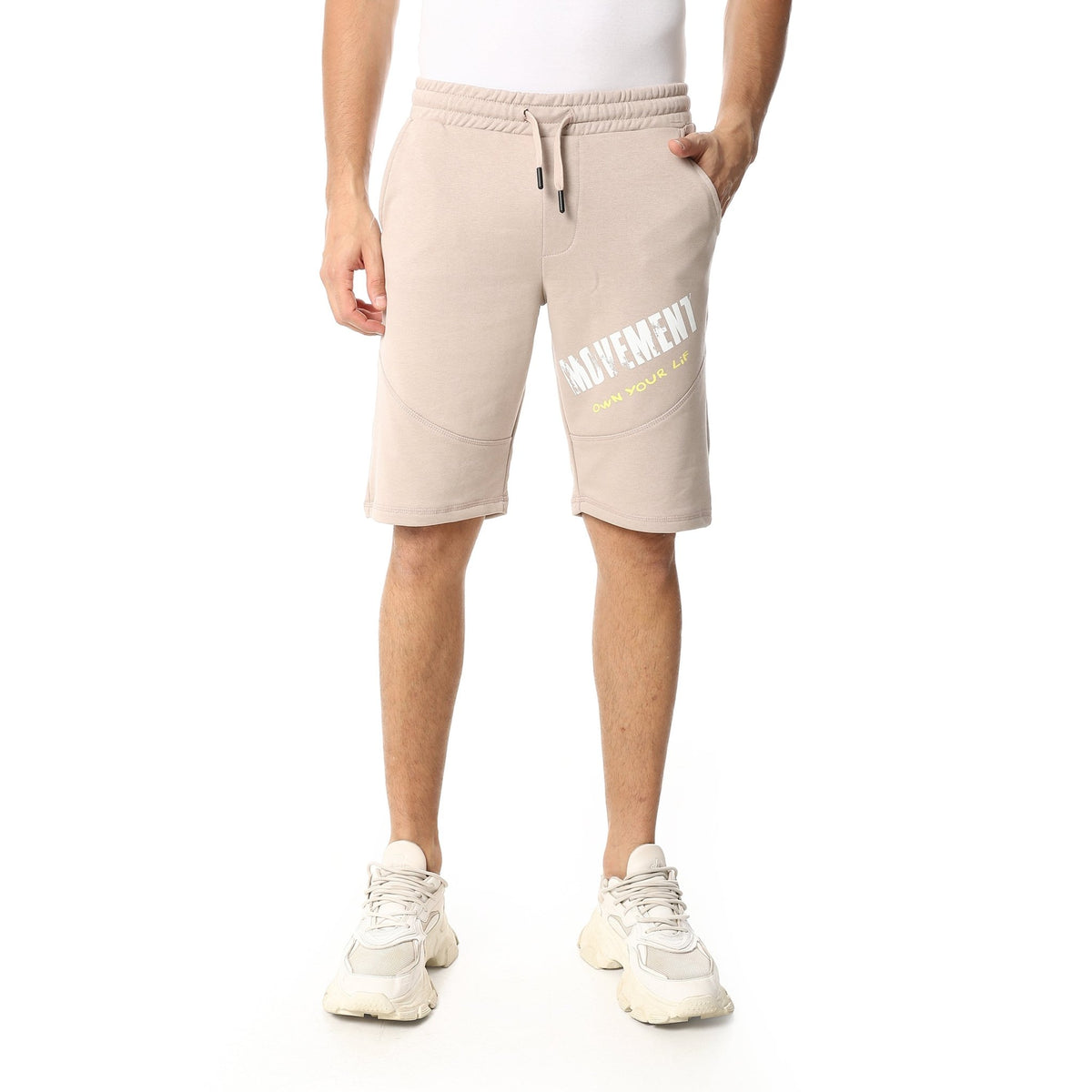 Stylish Printed Men's Shorts Beige- Comfortable and Trendy - Red Cotton